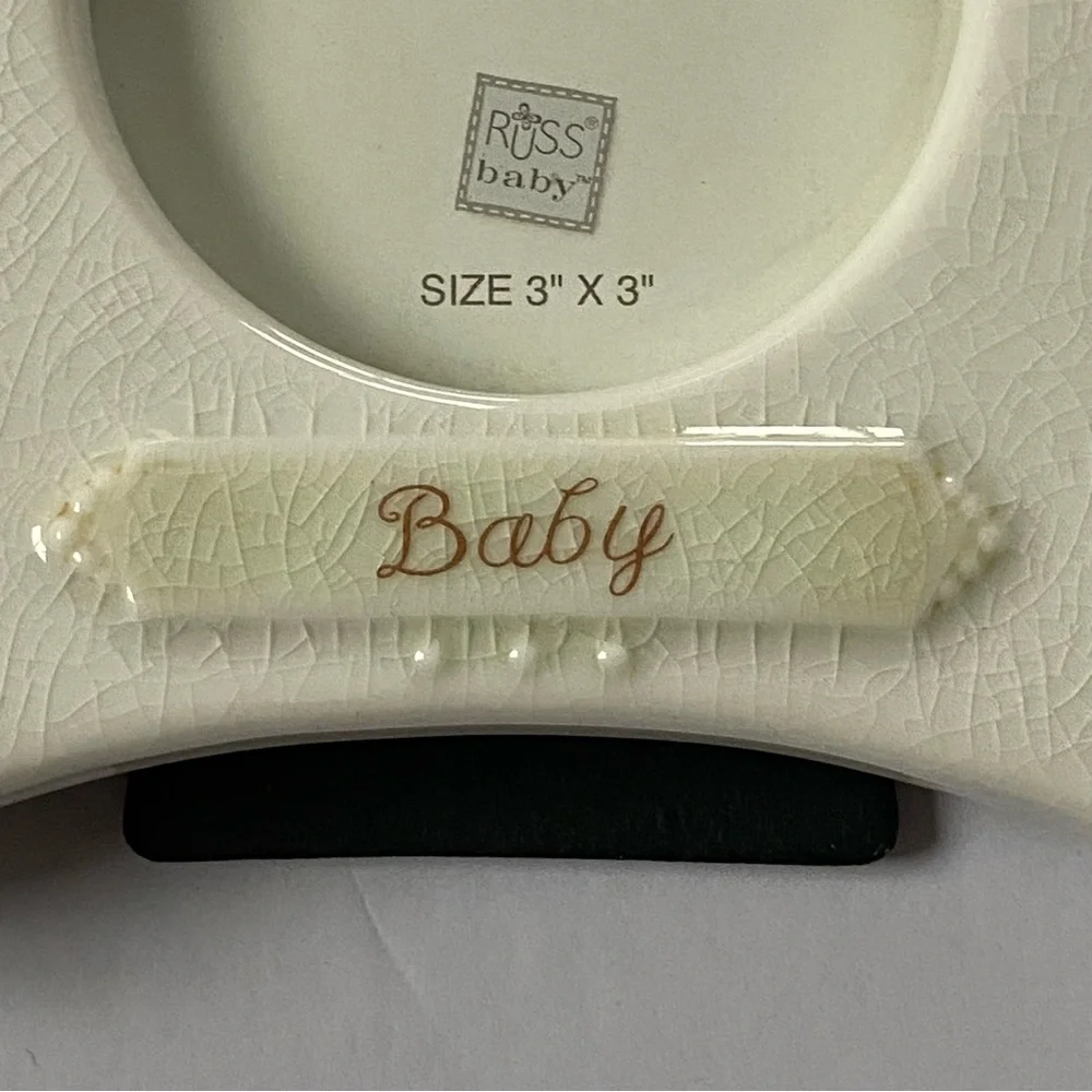 Russ Berrie Picture Frame Baby Vintage White Ceramic Blocks 3 X 3” Photo Love
